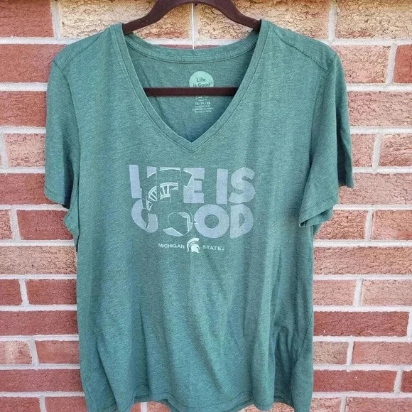 Life is Good Cool Tee Classic Fit Women's XL Michigan State University V Neck - Picture 1 of 7